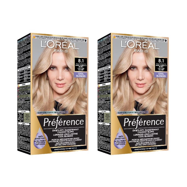 Set 2 x Vopsea de Par Permanenta cu Amoniac L'Oreal Paris Preference 8.1 Copenhague, 174 ml
