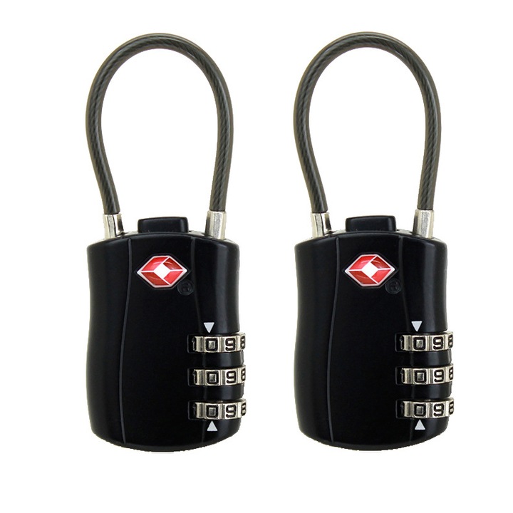 Set 2 lacate cu cifru, Aliaj de zinc, 79x29x11mm, Negru