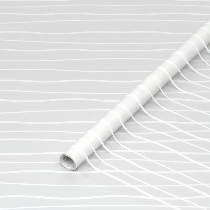 Статичен стикер за прозорци D-c-fix Waves, Ефект на пясъкоструйно стъкло, Абстрактен ивичен модел, 67.5 см x 1.5 м, Полупрозрачен/Бял