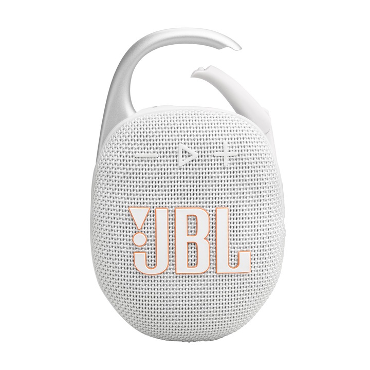 Преносима колонка JBL Clip 5, IP67, Bluetooth, Auracast, Бяла