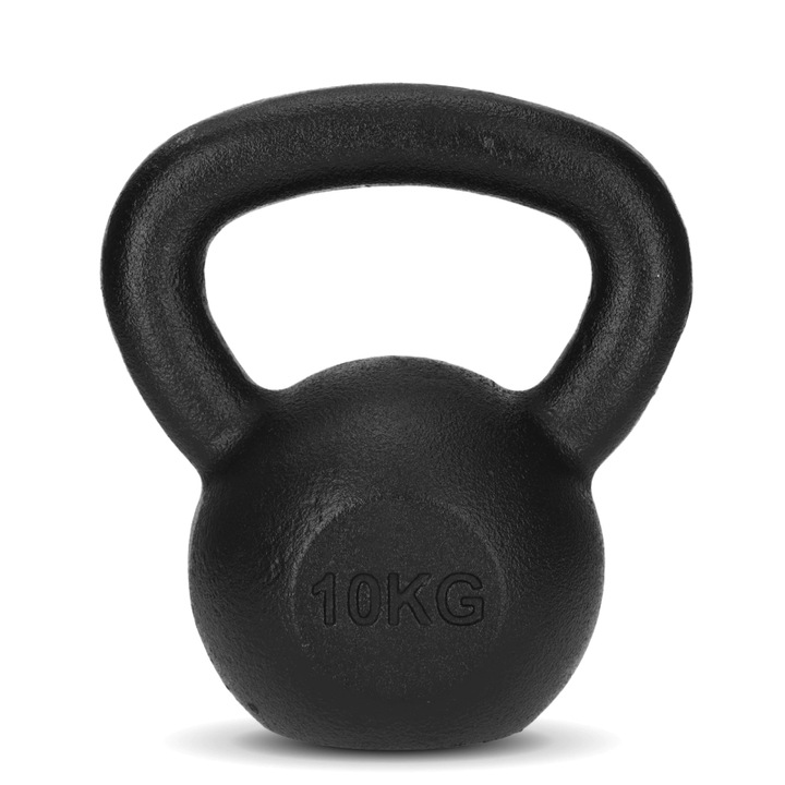 Kettlebell, 4FIZJO, din fonta, ideal pentru sculptarea si intarirea muschilor, maner ergonomic pentru confort sporit, partenerul perfect pentru antrenamente acasa, potrivit pentru incepatori si avansati, forma sferica, 10 kg, Negru