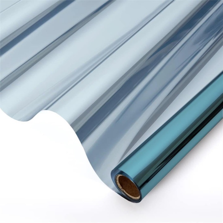 Folie Autoadeziva Pentru Geam Cu Protectie Solara UV si Efect de Oglinda Luxer, One Way Mirror Window Film, Dimensiuni 200x60 cm, Blue