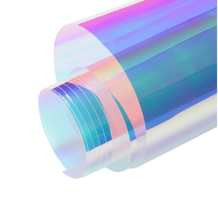 Folie Autoadeziva Pentru Geam Cu Protectie Solara UV Luxer, Model Holografic, Dimensiuni 200x60 cm, Blue Chameleon