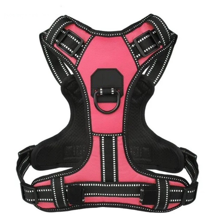 Ham pentru caine, ajustabil, Poliester si bumbac, roz-negru, marimea M, max 30 kg