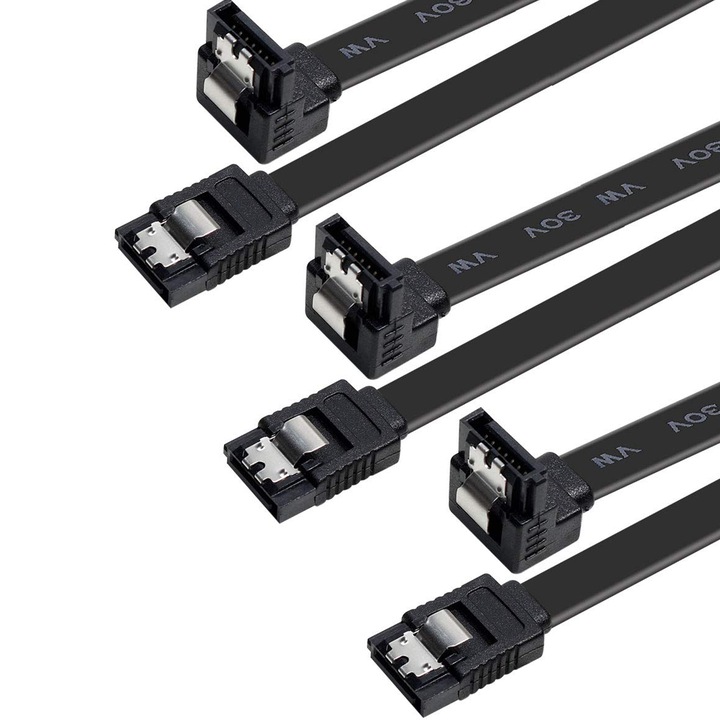 Комплект от 3 AWM кабела, Axroad Mall, SATA III, 6.0 Gbps, Свързващ кабел с един прав и един наклонен конектор, Бърз трансфер на данни, Съвместим със SATA I и SATA II, PVC/Метал, 50 см, Черен
