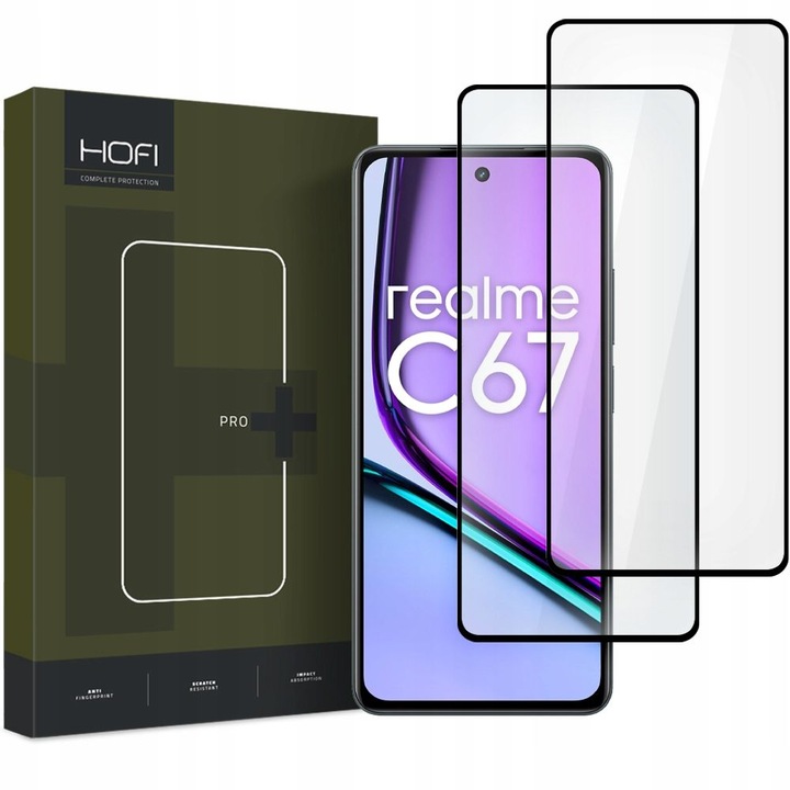 Стъклен протектор за екран за Realme C67 4G, защитено стъкло, пълно лепило, комплект от 2 броя, 2.5D, ударобезопасен, U681, черен