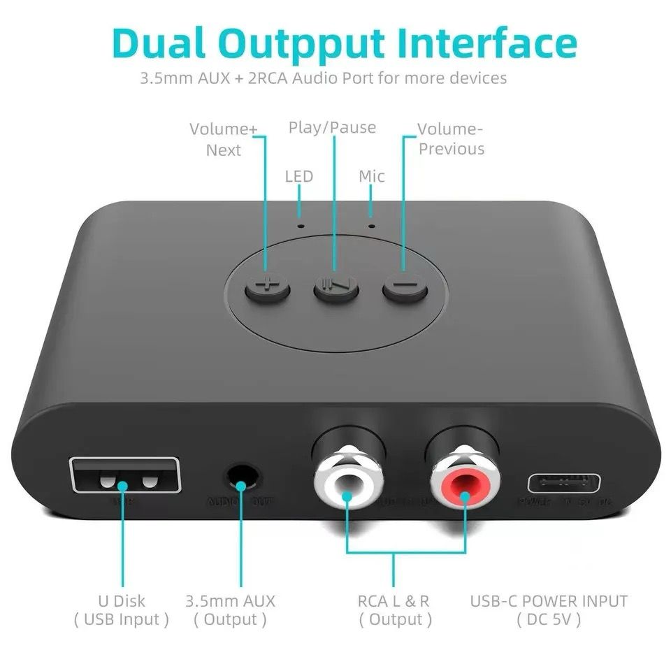 Receptor Bluetooth 5.0 pentru muzica BLS-B21 NFC RCA USB 3.5mm Auto 5V ...