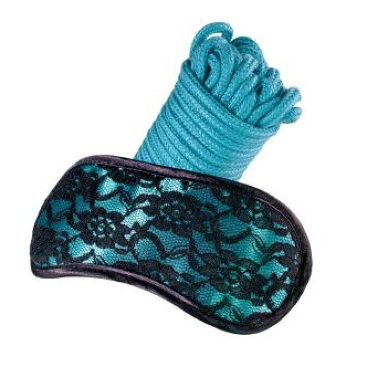 Бондаж комплект, Excellent Power, тюркоазено синьо, маска и 10 метра връв