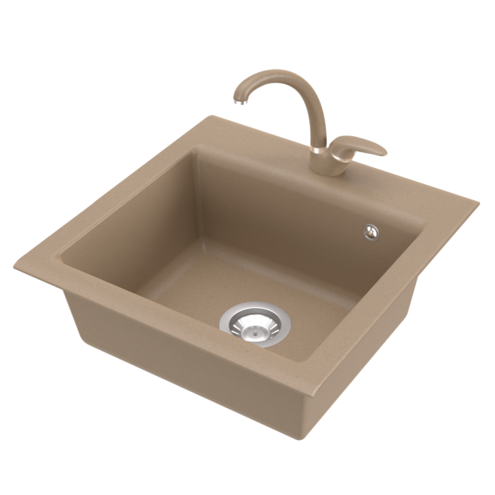 Pachet chiuveta bucatarie Alveus GEM 10+ Baterie Alveus Diana GM 230 G 55 Bej, compozit algranit, 500x500 dimensiune chiuveta, 180 mm adancime chiuveta, sifon inclus, Bej