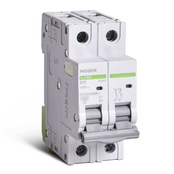 Siguranta electrica automata modulara Noark 102062, 2P, 2 module, 4.5 kA, caracteristica B, 10 A