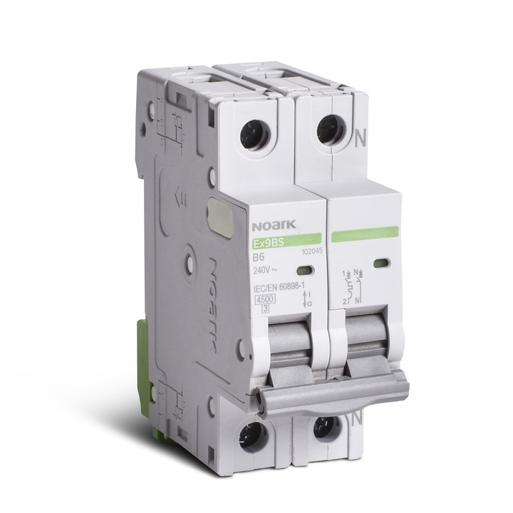 Siguranta electrica automata modulara Noark 102045, 1P+N, 22 module, 4.5 kA, caracteristica B, 6 A