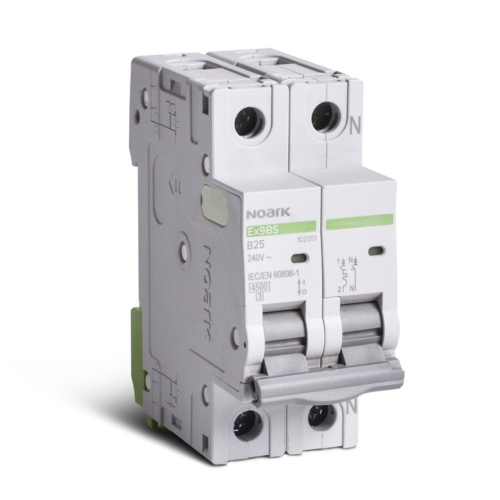 Siguranta electrica automata modulara Noark 102051, 1P+N, 2 module, 4.5 kA, caracteristica B, 25 A