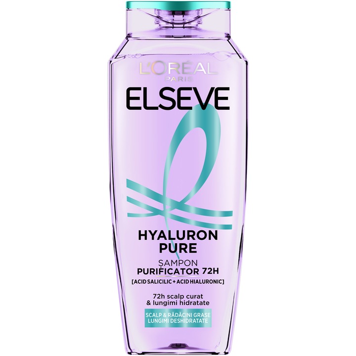 Шампоан L'Oreal Paris Elseve Hyaluron Pure purifying, За скалп, мазни корени и дехидратирани дължини, 250 мл