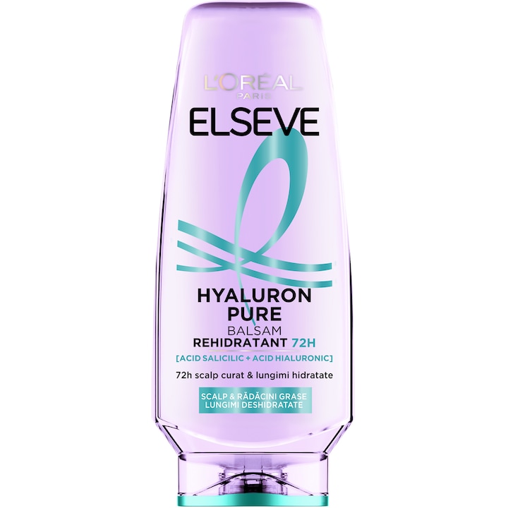 Рехидратиращ балсам L'Oreal Paris Elseve Hyaluron Pure, За скалп, мазни корени и дехидратирани дължини, 200 мл