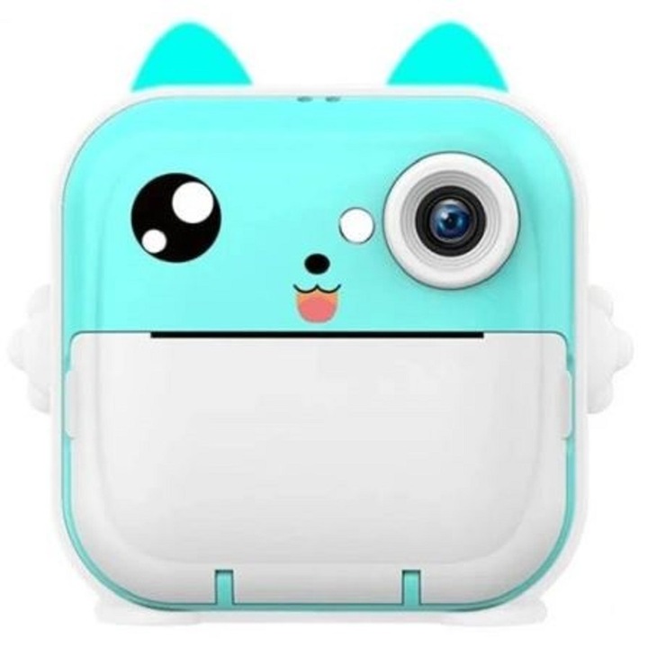 Aparat foto instantaneu pentru copii, 48 MP, 8 role incluse, 2.4 inch, 1200 mAh, Verde/Alb