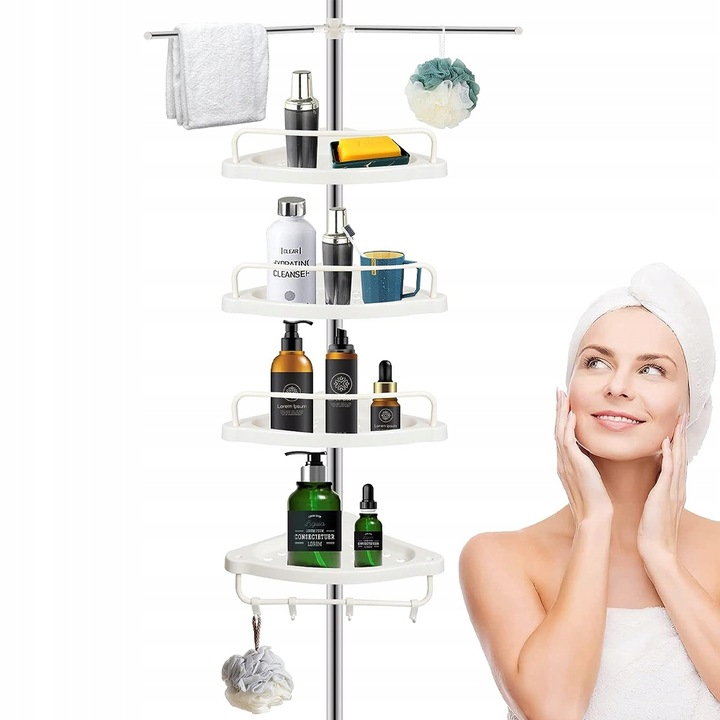 Tárolóállvány 4 polccal a fürdőszobához, fehér