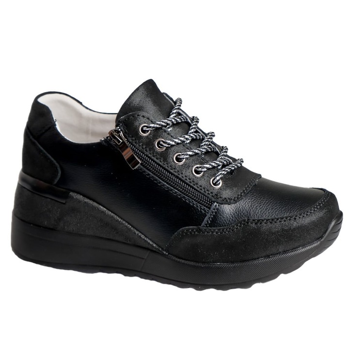 Pantofi, Moda Stil, Bilon, Piele naturala, Negru, Negru