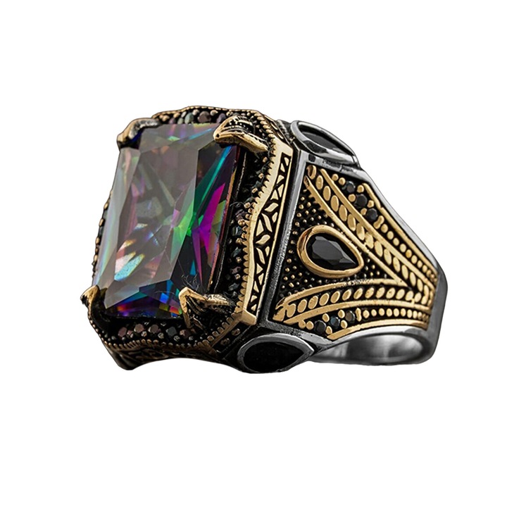 Inel cu cristal, model dominator, tematica tribala, marime universala, reglabil, unisex, auriu, EFAYN