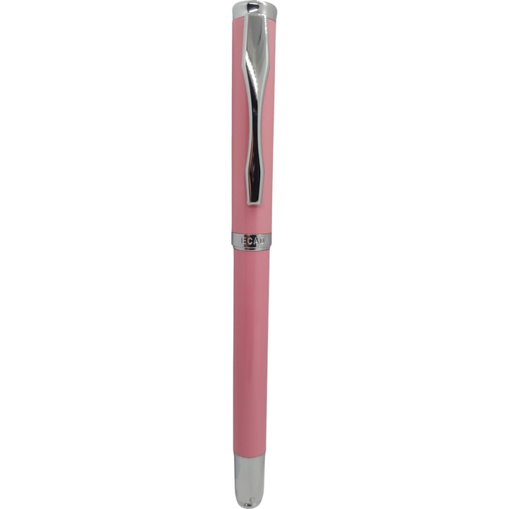 Stilou Ecada metalic roz lucios, penita ascunsa, cu convertor sau patron de cerneala standard/lung