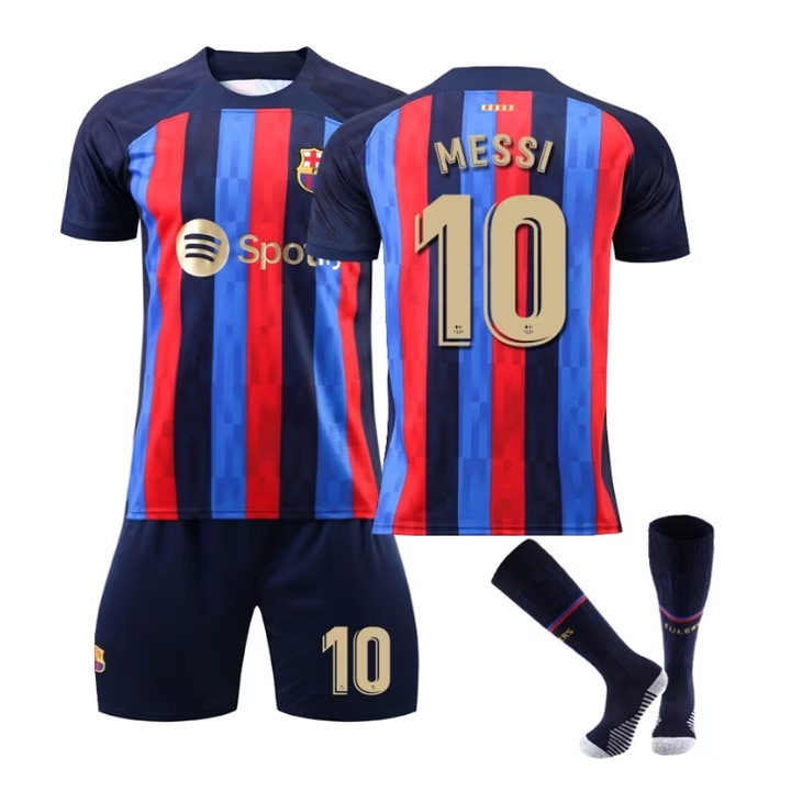 Echipament sportiv copii Barcelona Messi Fotbal Tricou, ANTCOOL, Poliester, 120-130 cm, Multicolor