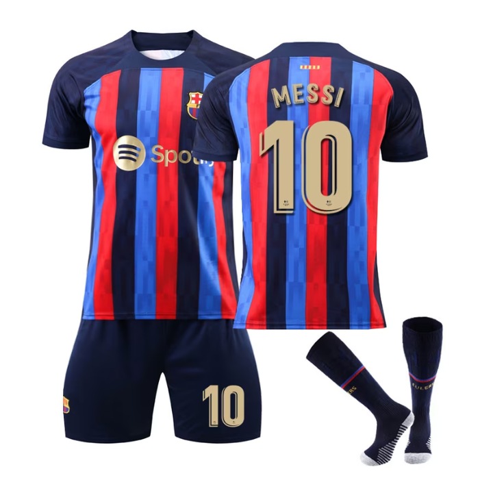 Echipament sportiv copii Barcelona Messi Fotbal Tricou Set, ANTCOOL, Poliester, 130-140 cm, Multicolor