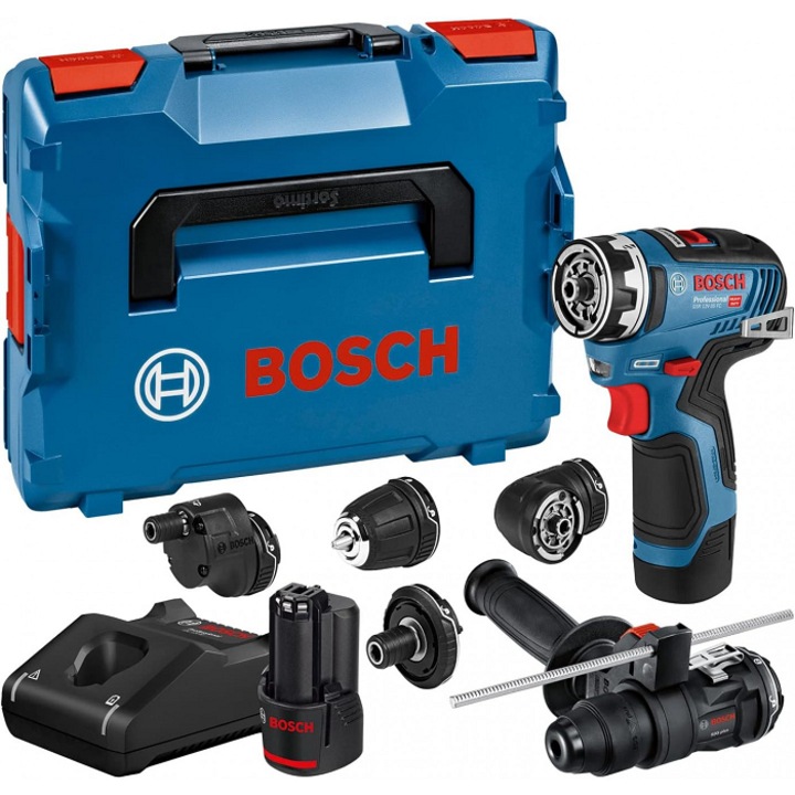 BOSCH GSR 12V-35 FC Професионален комплект бормашина и винтоверт, 35 Nm, 1750 об/мин, 2 x Li-Ion 12 V, 3 Ah, аксесоари + транспортен куфар