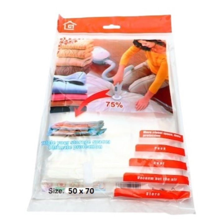 Set 3 saci de vidat haine, pilote, marime 50 x 70 cm, transparent, vidare prin vacuum