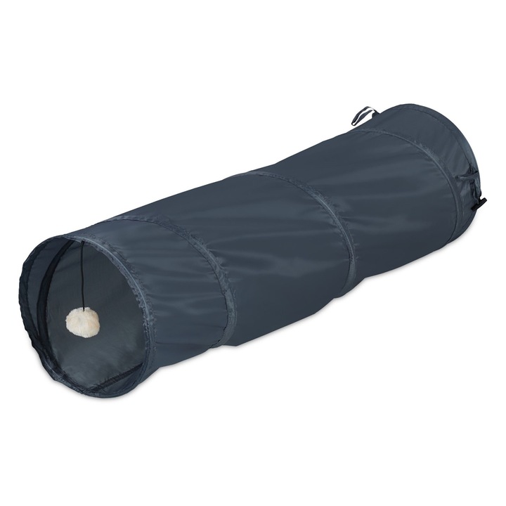 Tunel de joaca pentru pisici, Relaxdays, gri, pliabil, dimensiuni 88 x 25 cm