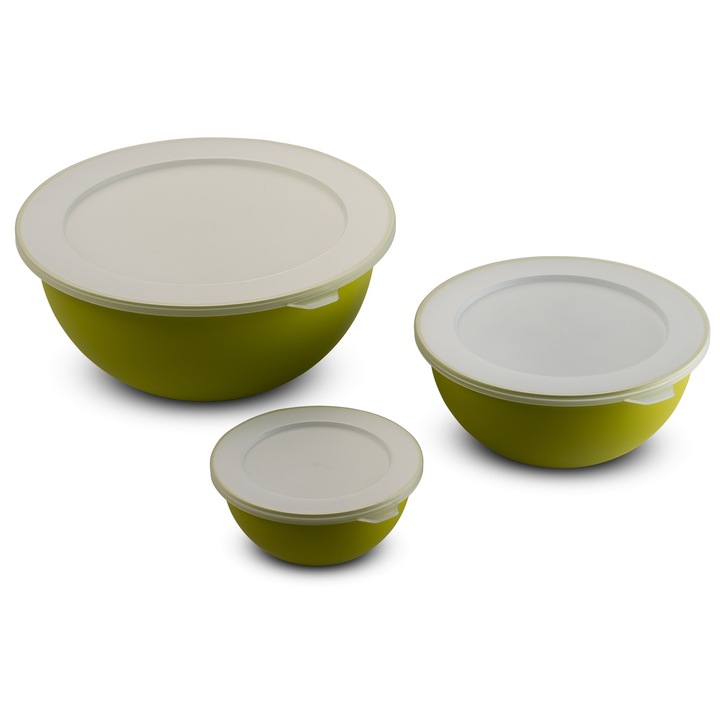 Set de 3 Boluri cu capac d26,5 cm, d20 cm, d13,5 cm 3,5L 1,7L 0,5L SanaLiving - Verde Mar