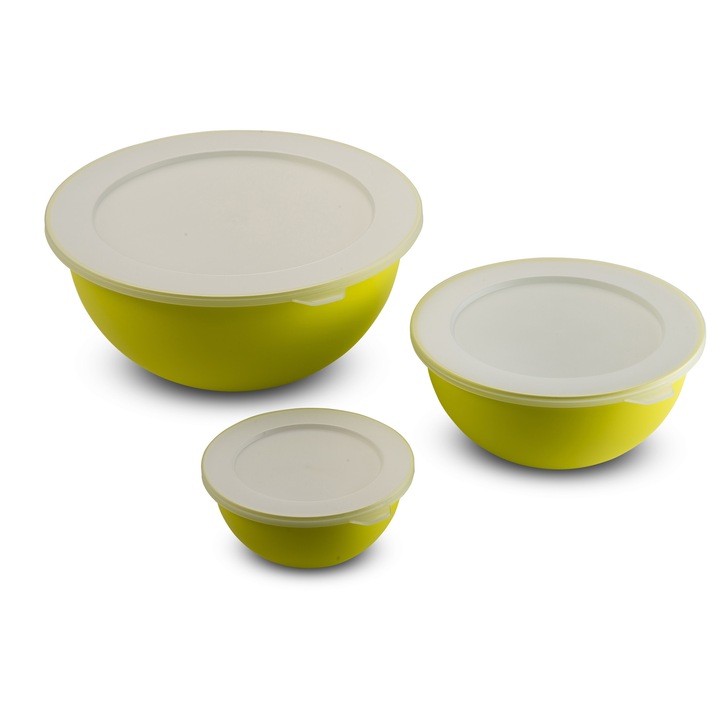 Set de 3 Boluri cu capac d26, 5 cm, d20 cm, d13, 5 cm 3, 5L 1, 7L 0, 5L SanaLiving - Lime