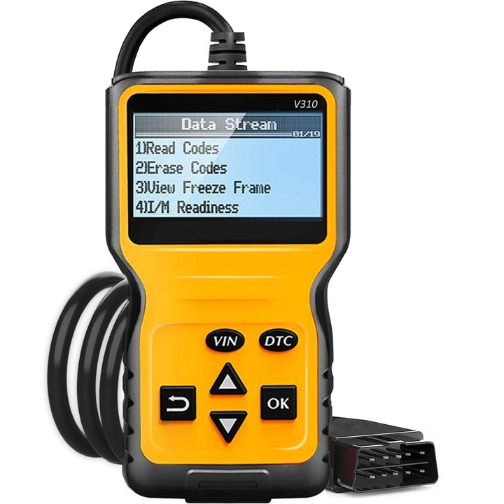 Автодиагностичен тестер, универсален OBDII интерфейс, LCD екран, многоезичен, жълт/черен
