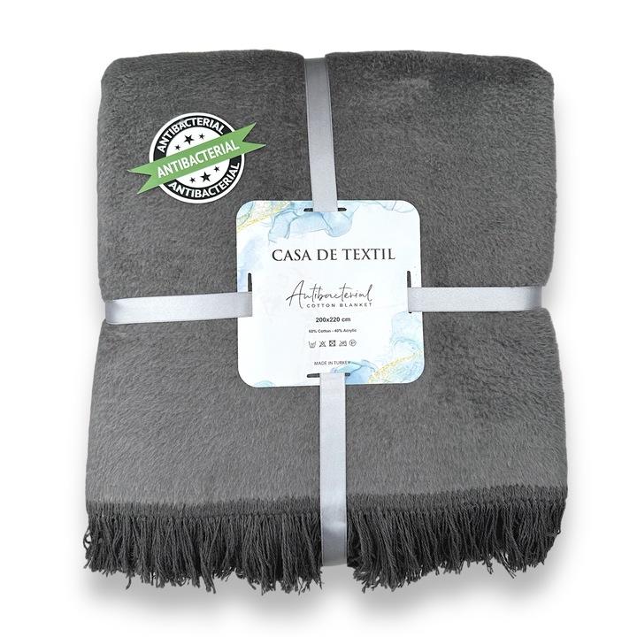Patura bumbac, 200×220 cm, Gri, 2 Fete