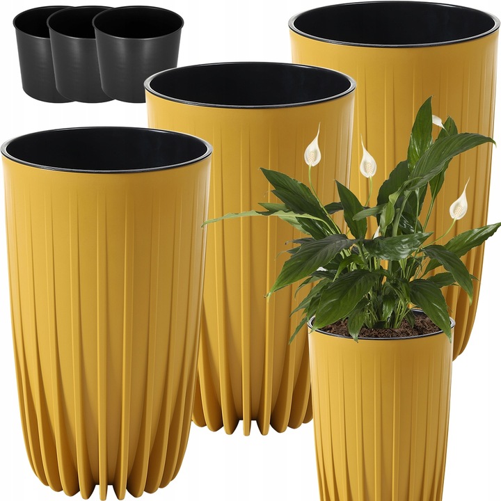 Set de Ghiveci 3x rotund inalt Lamela Mira LA983-15 30x51.5cm, Mustar