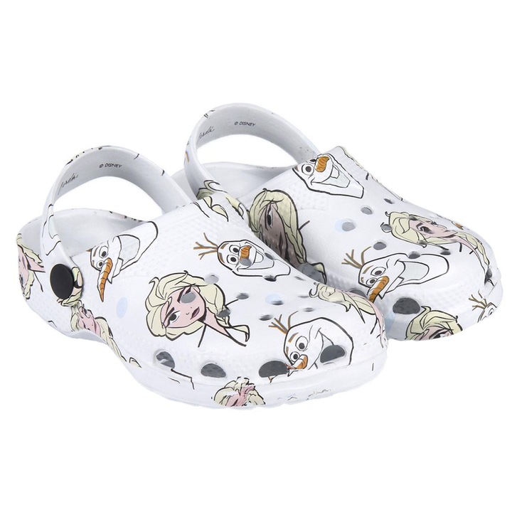 Papuci clogs plaja cu print Frozen Disney 21963, Alb