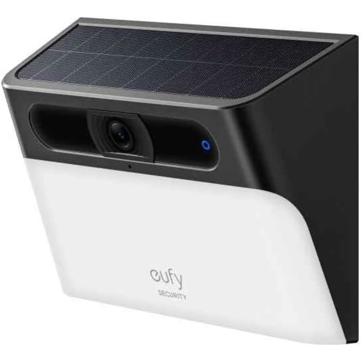 Стенна лампа еufy S120 Solar, За екстериор, С камера за видеонаблюдение, 2K резолюция Wireless, AI, с 300 lm рефлектор, сензор за движение, IP65, Черен