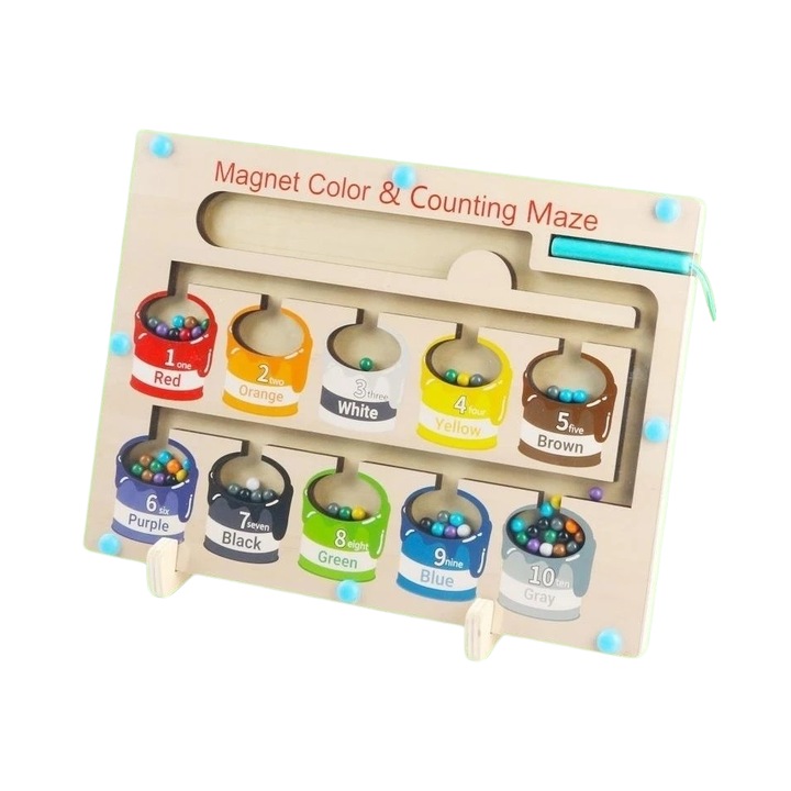 Joc educativ Labirint magnetic cu bile pentru sortare si numarare, + 3 ani