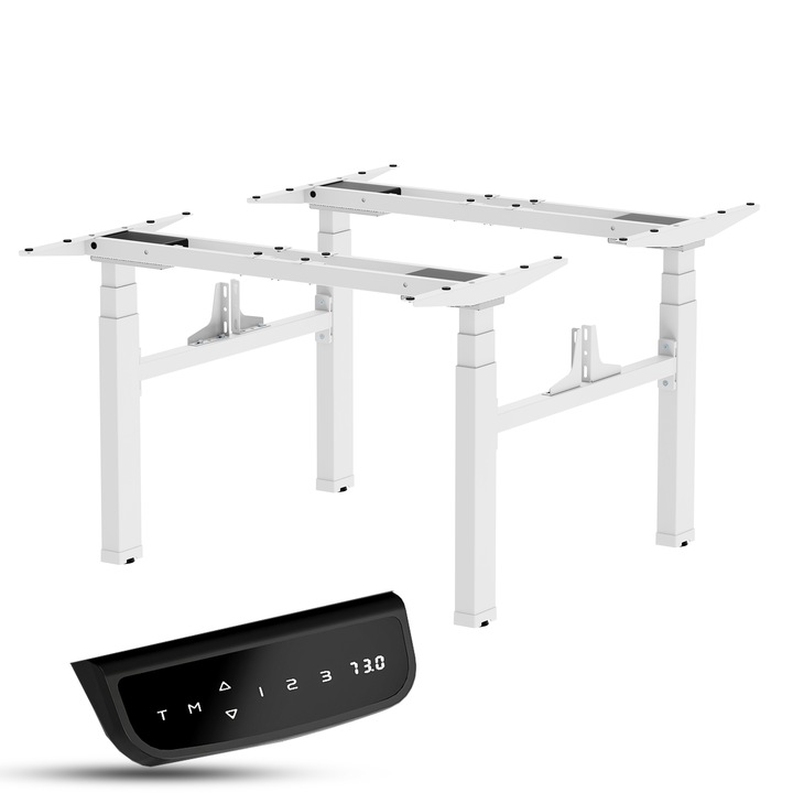 Cadru birou reglabil pe inaltime StableDesk Plus Max, 4 motoare, Controler cu Butoane, Alb mat