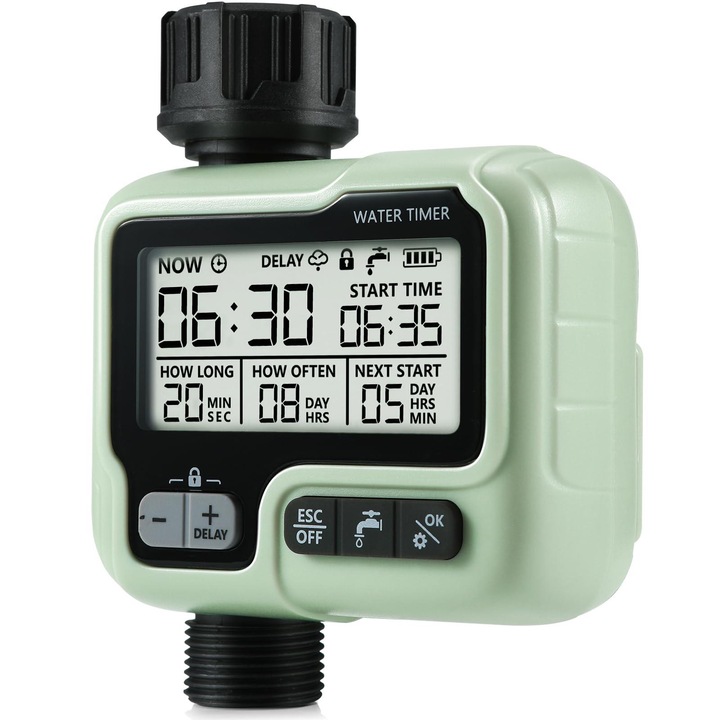 Таймер за пръскане, IP65, найлон, 1,5 V, зелено/черно