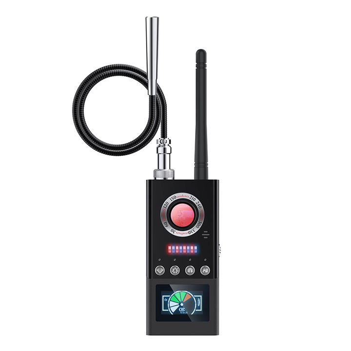 Többfunkciós kémeszközök és eszközök detektora, K66 modell mesterséges intelligenciával, rejtett kamerákhoz, kémmikrofonokhoz, GPS / GSM lokátorokhoz és rögzítőkhöz, Frekvencia 1-8000 MHz