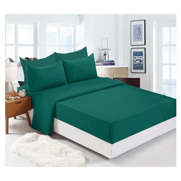 Спално бельо Дамаск, за двойно легло, 6 бр., 180х200 см, Зелено