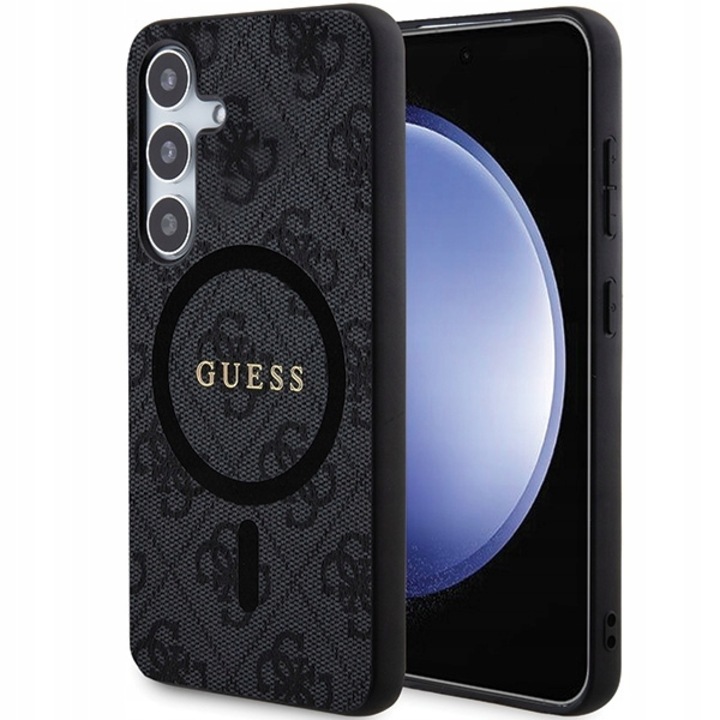 Калъф за телефон, Guess, Hardcase 4G Leather Metal Logo MagSafe, съвместим с Galaxy S24 Plus, черен