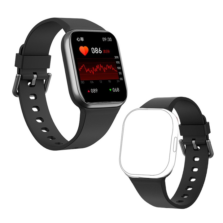 Smartwatch SIHOiSi®, 2 curele de schimb, Memorie 280MB, 1.85 inchi, Compatibil cu Android 4.4, IOS 8.0, Negru