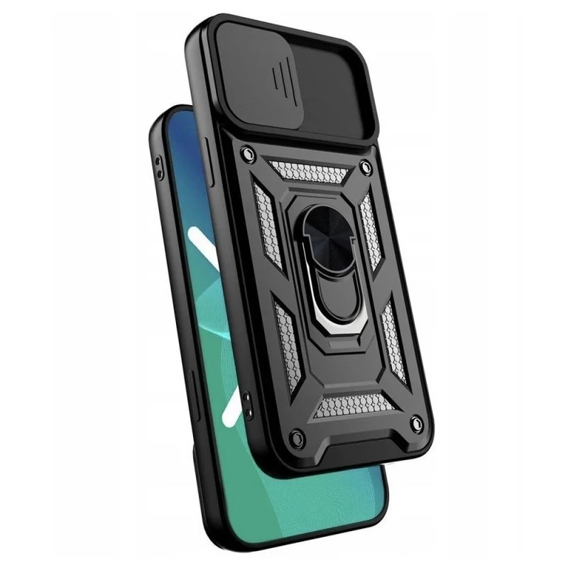Husa telefon Mat-Tech compatibila cu iPhone X / XS, Protectie Camera Slide and Snap Soft Premium, Magnetic Ring Holder, PopGrip, Anti-Shock, Rugged Protection, Negru