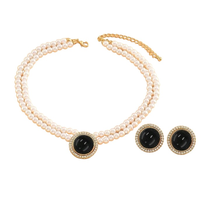 Set colier choker si cercei, auriu, cu perle si pietre, Orville C5