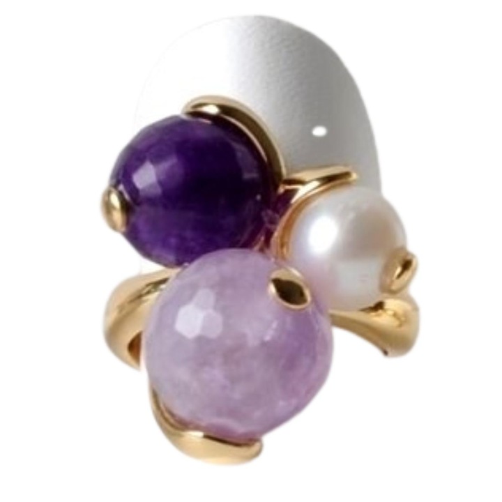 Inel Trilogy, 6 cm, reglabil, cu ametist si perla