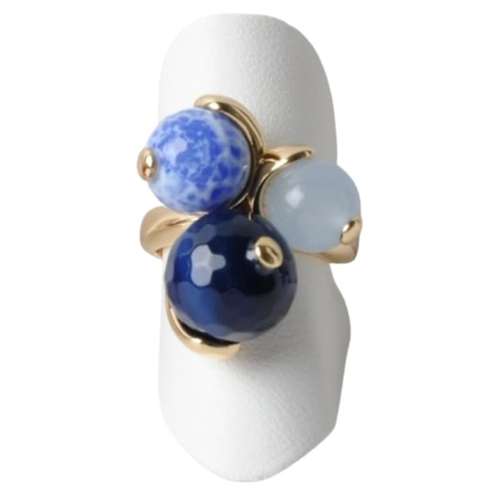 Inel Trilogy, 6 cm, reglabil, cu agate si jad