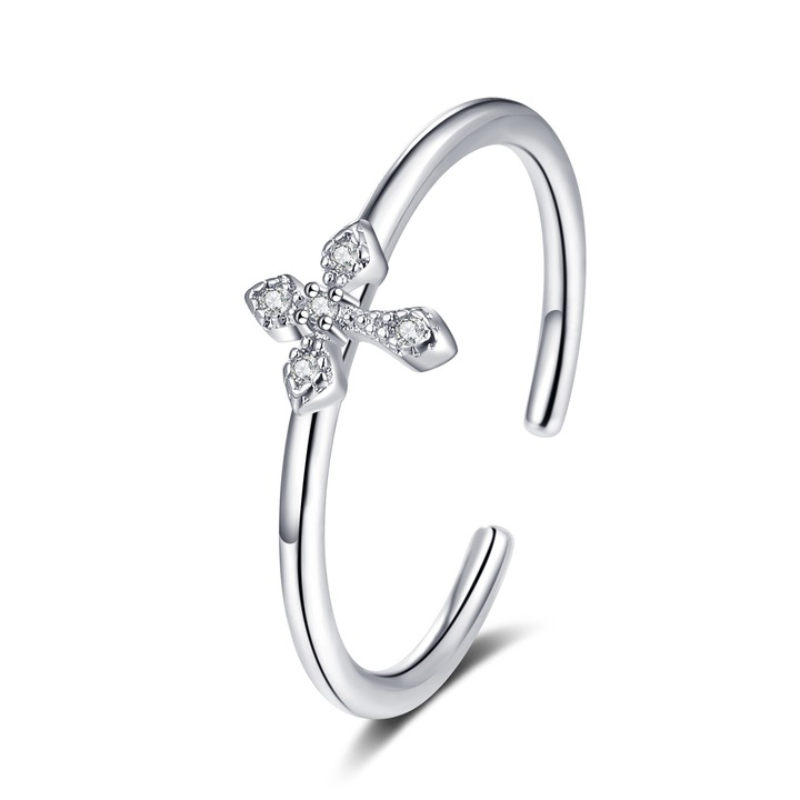 Roffie 925 ezüst gyűrű, kereszt, cirkónia, állítható nyílás