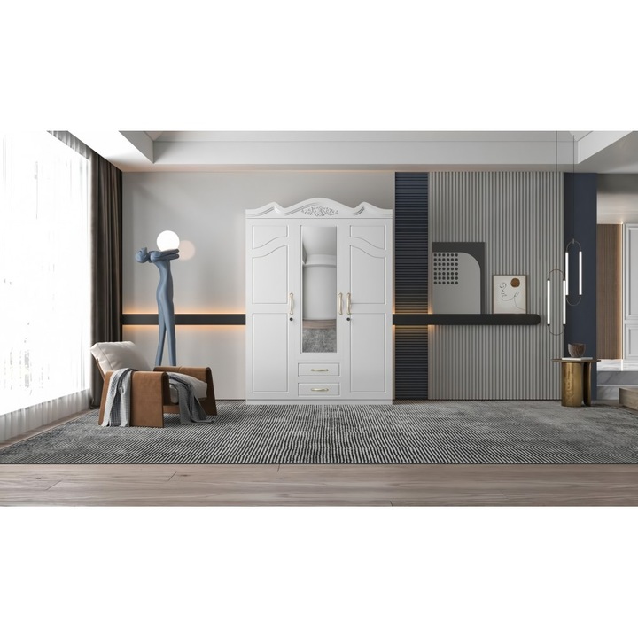 Dulap ZQW-033 MDF - cu 3 usi si 2 sertare, 150x50x200cm, alb