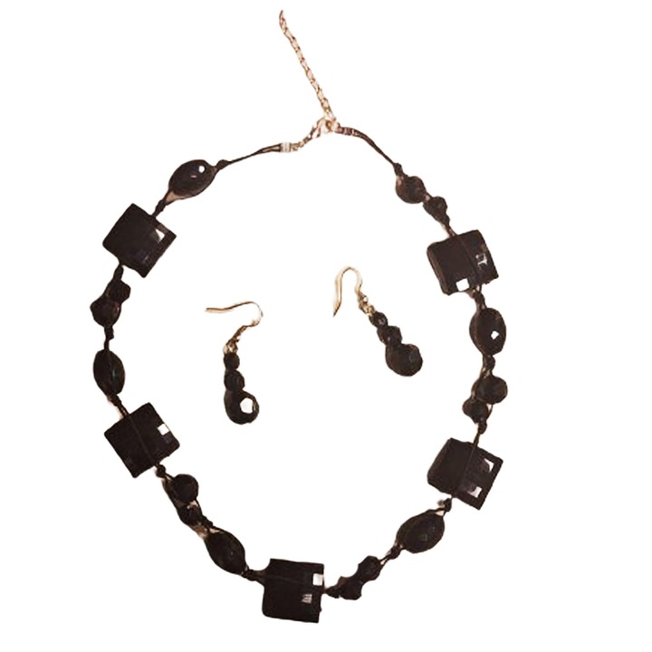 Set colier si cercei din margele pentru dama Mini junior MJ050624-20, Negru