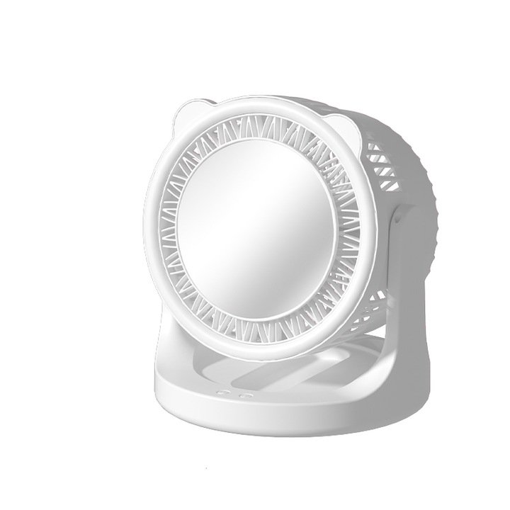 Hordozható ventilátor, ZYuuan, Világítás, Állítható tájolás, Mágneses tükörrel, Összehajtható, USB-TypeC kábellel, 2400 MAH, 3 sebességfokozat, fehér